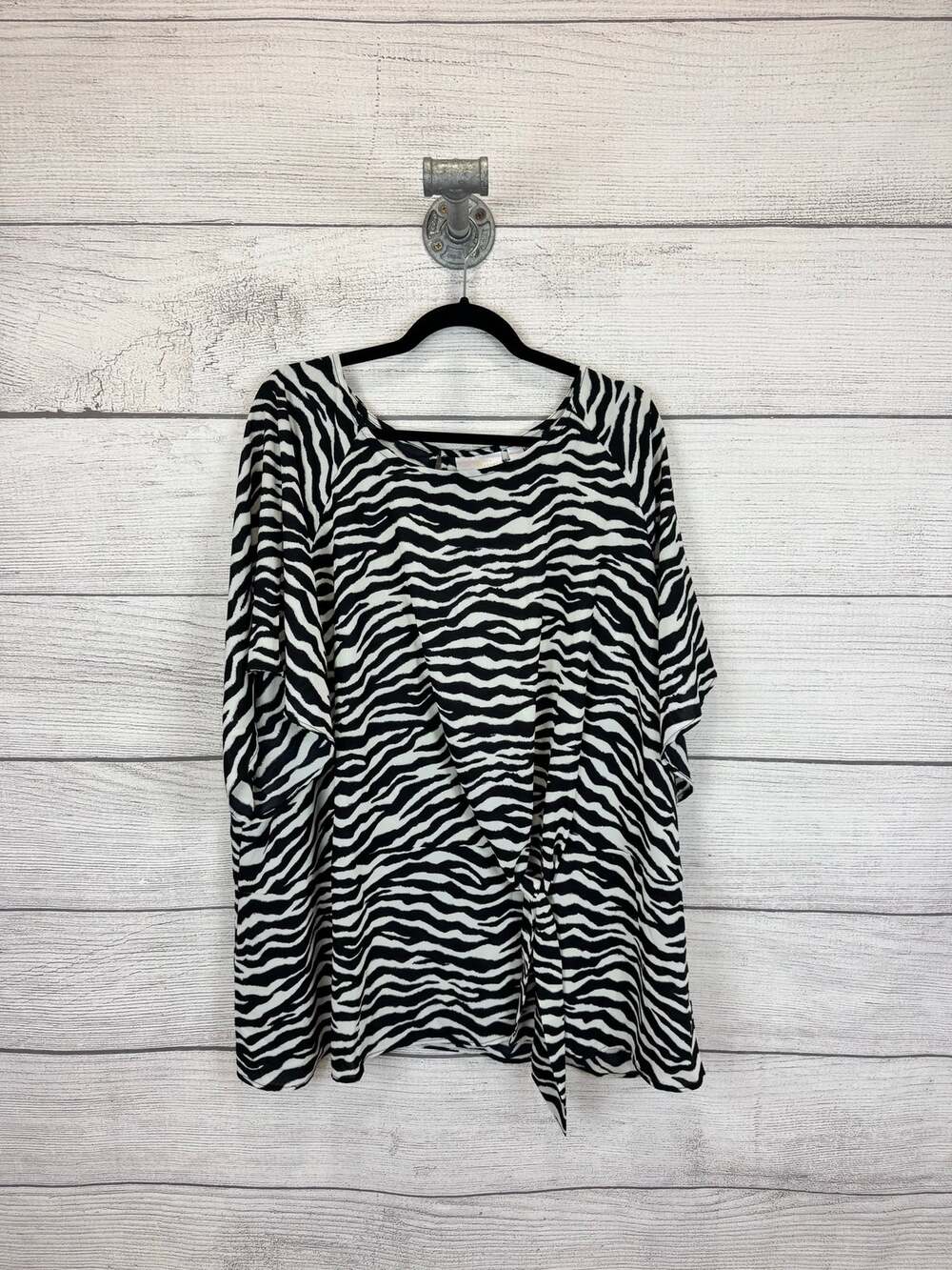 Belle Kim Gravel Plus Size Cream & Black Zebra Printed Tunic Blouse Size 4X